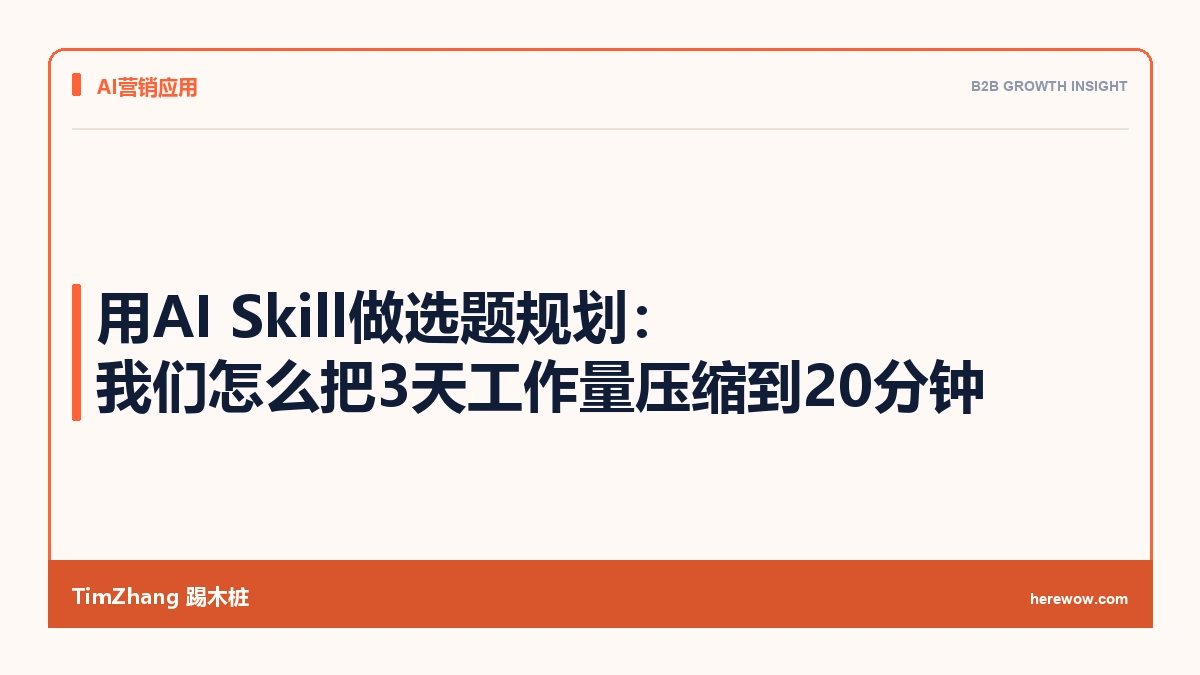 用AI Skill做选题规划:我们怎么把3天工作量压缩到20分钟 - TimZhang踢木桩